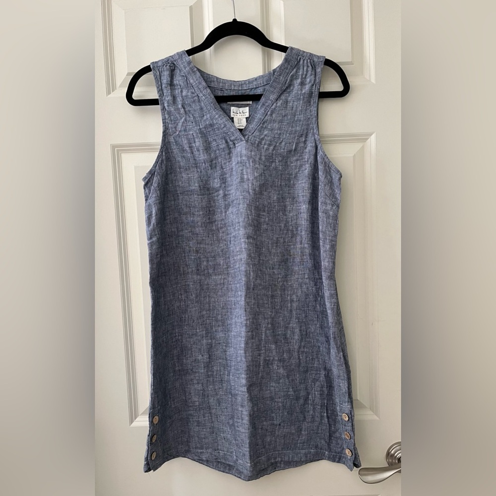Women’s Nicole Miller Blue linen tank sheath dress lightweight summer size M
